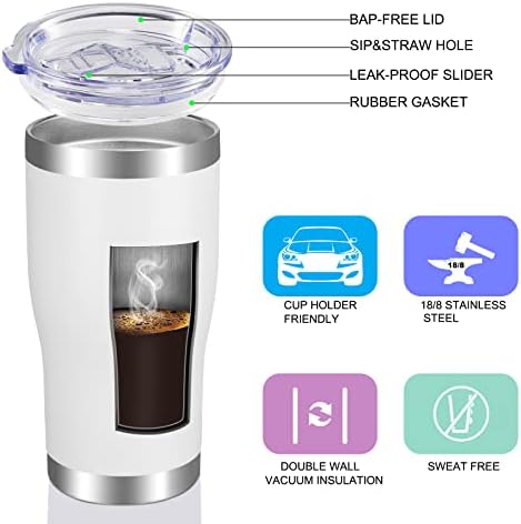 VEGOND 20oz Tumbler Stainless Steel Tumbler Cup with Lid And Straw Vacuum Insulated Double Wall Travel Coffee Mug(White 6 Pack) - Image 3