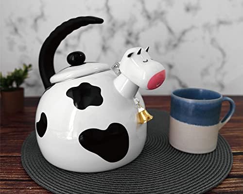 Whistling Tea Kettle for Stove Top Enamel on Steel Teakettle, Supreme Housewares Cow Design Teapot Water Kettle Cute Kitchen Accessories Teteras (2.3 Quart, Cow) - Image 2