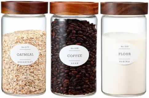 3 Pcs 40.5 oz/1200ml Glass Jars with Airtight Screw-On Wooden Lids, Medium Decorative Glass Food Storage Container Jar Set for Coffee Bean,Nut,Candy, Flour,Sugar, Snacks,Oatmeal,pasta by Unknown