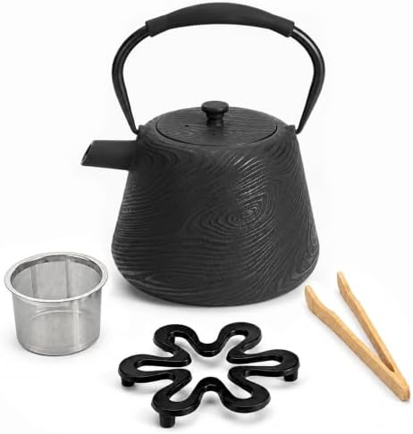 Cast Iron Teapot 34 oz (1000 ml) with Infuser, Water Wave Design, Black by Unknown