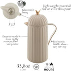 WOLFF 1 Liter White Bird Thermal Coffee Carafe, Plastic Exterior with Glass Lining Insulated Beverage Dispenser for Hot and Cold Drinks, Thermos Bottle for Tea, Water Pitcher - White, 34floz/1L - Image 2