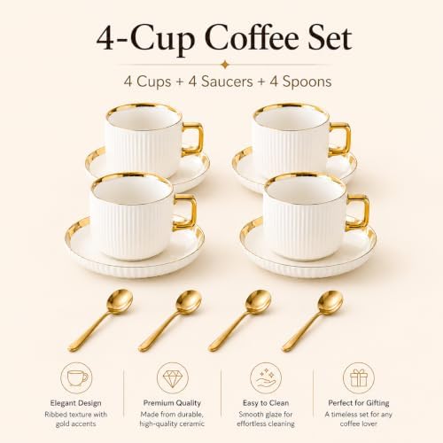 Ceramic Coffee Cup and Saucer Set, Set of 4 - Image 2