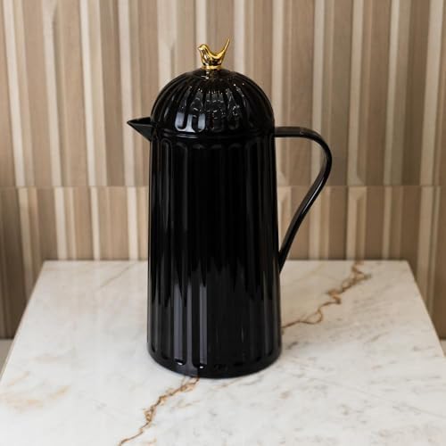 WOLFF - Bird Thermal Coffee Carafe - Hot or Cold Drinks, Plastic Exterior and Glass Insulation Lining Flask Coffee Dispenser, Thermal Bottle for Beverages, Tea and Water Pitcher- Black, 34floz/1L - Image 2