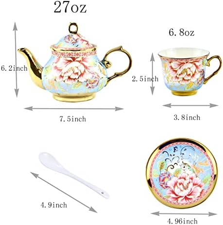 20 Pieces Porcelain Tea Set With Metal Holder, European Ceramic tea set for adults,Flower Tea Set,Tea Set For Women With Flower Painting(Large version, Light Blue)) - Image 6