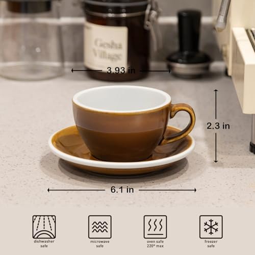 Loveramics Coffee Cup Ceramic, 8 oz Latte Art Cup with Saucer for Cappuccino, Tea, Espresso, Thick - walled stoneware Cappuccino mug Set for Cafe and Barista - Potters Colours (Caramel, 8OZ) - Image 5