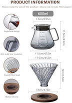 Hand Brewed Glass Coffee Pot with Cover, 400ml / 600ml Glass Pour Over Coffee Maker, Glass Pour Over Coffee Maker with Coffee Dripper for Home, Office (600ml) - Image 2