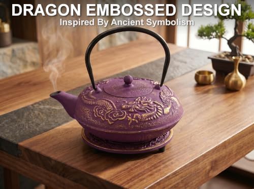 40 Oz Purple Dragon Cast Iron Teapot, Enamel Interior, Infuser & Trivet - Image 2