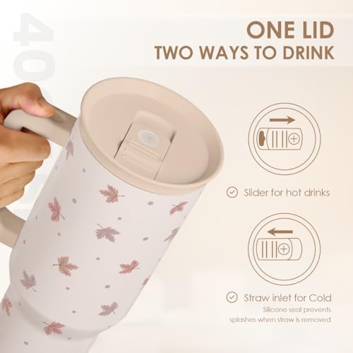 Fall Maple Leaf Stainless Steel Tumbler with Handle 40 Ounces Insulated, Travel Cup for Women Girls Friends Teens - Image 4