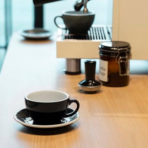 Loveramics Cappuccino Cup with Saucer, 8 oz Ceramic Coffee cup with Round Bottom for Cappuccino, Latte, Tea, Espresso, Thick-walled Stoneware Cup Set for Barista - Regular Colours (Black, 8OZ) - Image 2