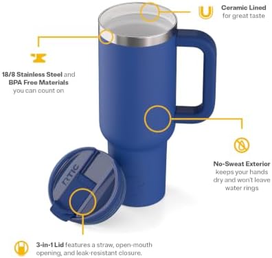RTIC 40oz Road Trip Tumbler, Insulated, Ceramic Lined, Cobalt - Image 3