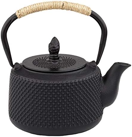 tetsubin Cast iron tea kettle japanese workshop teapot hobnail pattern with Stainless Steel Infuser（28oz Black） by Unknown