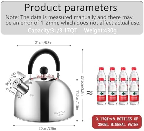 304 Stainless Steel Whistling Tea Kettle 3.17 Quart/3L Tea Pot - Image 5
