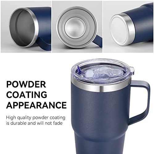VEGOND 20 oz Tumbler Bulk with Handle Lid and Straw, Stainless Steel Insulated Travel Coffee Mug Set, Spill Proof Double Wall Metal Tumblers Cups, Navy Blue 12 Pack - Image 3