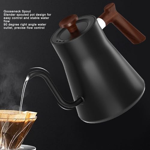 Vikye Electric Gooseneck Kettle, Temperature Control, Stainless Steel Inner, LCD Screen, Balanced Handle, 1200W, 0.9L, Black, for Brewing Coffee, Tea, Boiling Water (US Plug 110V) - Image 3