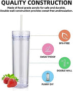 Volhoply 16oz Plastic Skinny Tumbler with Lid and Straw Bulk 10 Pack,Insulated Double Wall BPA Free Matte Acrylic Tumblers,Iced Coffee Travel Reusable Party Cup,Customizable Diy Gifts(Clear,10 Set) - Image 3