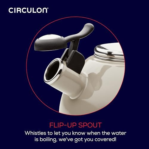 Circulon Enamel on Steel Whistling Induction Teakettle, Tea Kettle for Stovetop with Flip-Up Spout, 2-Quart, Gray - Image 6