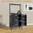 kepptory 51" Kitchen Baker's Rack with Storage, Microwave & Toaster Oven Stand, Freestanding Coffee Bar Station with Wine Glass Holder & Side Storage Shelves, Black - Image 2