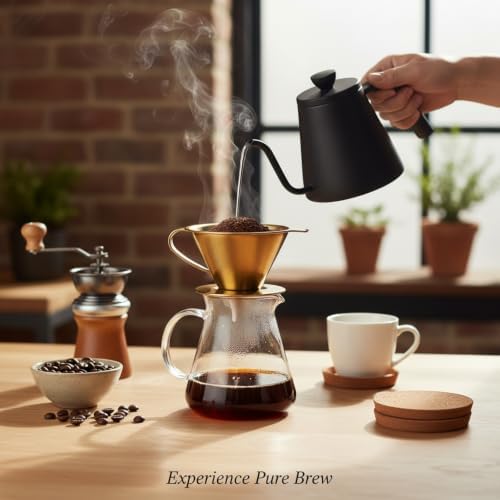 Pour Over Coffee Dripper, Stainless Steel Reusable Cone Filter, #4 Size Fits Most Carafes and Mugs (1 PC) - Image 3