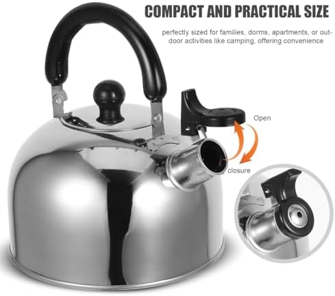 Amosfun Stainless Steel Whistling Tea Kettle Stovetop Tea Kettle with Flat Bottom Ergonomic Cool Handle Compatible with Induction Gas and Electric Cooktops 7.87 Home or Camping - Image 3