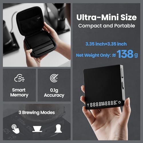 MHW-3BOMBER Super Mini Espresso Scale with Timer, Digital Coffee Scale with Espresso/Pour Over/Manual Mode, Rechargeable Coffee Bean Scale, Portable Scale with a Storage Bag for Outdoor Use,ES5788B - Image 2
