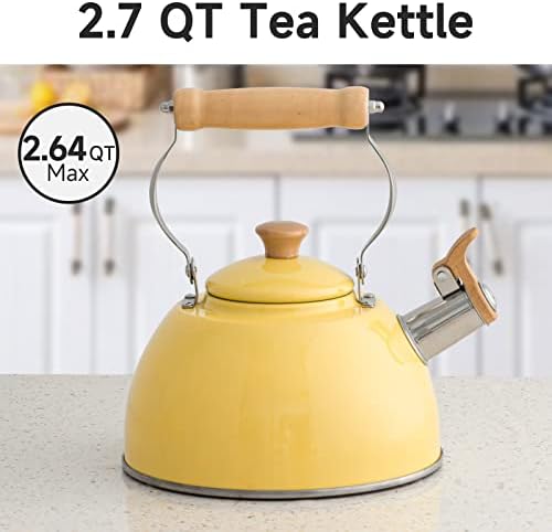 ROCKURWOK Whistling Tea Kettle, Tea Pot All Stovetop Safe, 2.7 Quart Yellow - Image 4