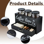 DICOSMETIC 1Set Wood Coffee Bar Container Black Coffee Bean Canister Storage Station with Shelf Coffees Storage Box with Drawer for Spoon Jar Nuts Sugar Kitchen Home - Image 4