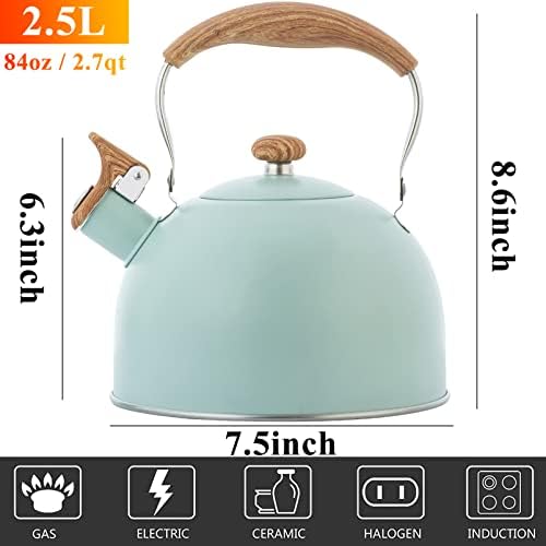 Vilihkc Tea Kettle 2.6 Liter Whistling Tea Kettle, Tea Pots for Stove Top Food Grade Stainless Steel with Wood Pattern Folding Handle, Loud Whistle Kettle for Tea, Coffee, Milk - Image 2