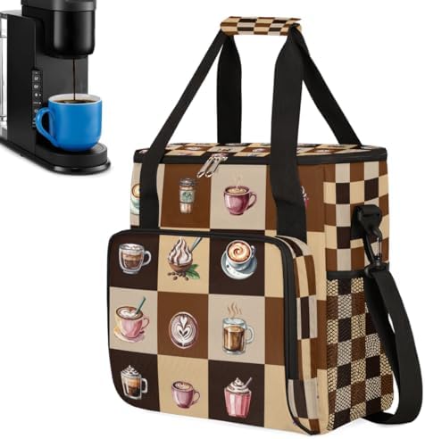 Coffee Pattern Coffee Maker Carrying Bag with Keurigs K-Mini or K-Mini Plus by CFERSAN