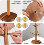 Coffee Mug Tree 6-Hook,Acacia Wood Mug Holder Countertop - Image 3