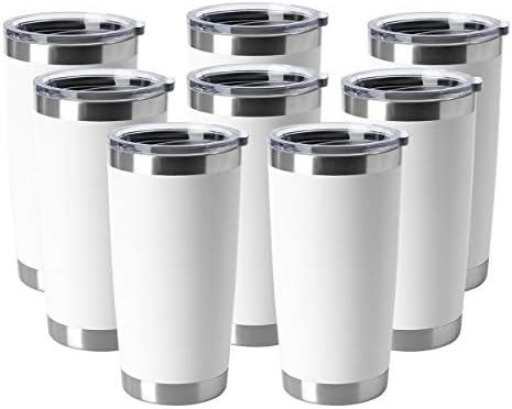 HASLE OUTFITTERS 20oz Tumblers Bulk Stainless Steel Cup with Lid Double Wall Vacuum Insulated Coffee Mug for Cold & Hot Drinks 8 Pack, White by HASLEOUTFITTERS