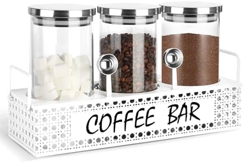 Glass Coffee Containers with Shelf 3x 47oz Coffee Station Organizer Glass Coffee Bean Storage with Spoon Coffee Canister Set Jars for Coffee Bean Ground Nuts by Unknown