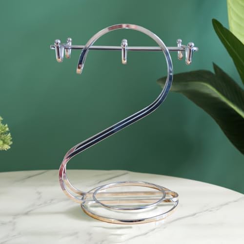 Coffee Mug Holder Metal,Mug TeaCups Holders Countertop,Coffee Mug Tea Cup Stand Storage Rack Tabletop Counter 6 Hooks(Silver) - Image 4
