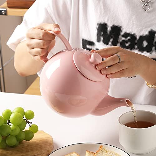 Sweejar Ceramic Tea Pots,40OZ Porcelain Teapot with Infuser(Pink) - Image 4
