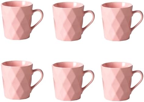 11 Ounce Porcelain Mugs, Set of 6, Tea and Cocoa Mug Set, Matte (Pink) by MIWARE