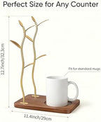 Coffee Mug Tree with Wooden Base, 8-Hook Mug Holder Stand for Kitchen Counter, Elegant Gold Metal Mug Tree for Coffee Mugs Tea Cups, Home Decor & Housewarming Gift - Image 3