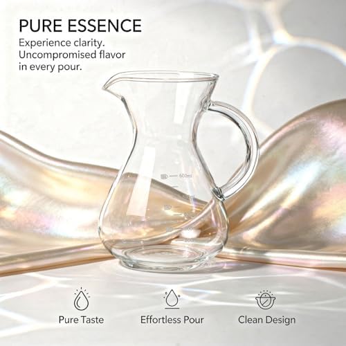 Pour Over Coffee Maker, 600 ml Borosilicate Glass Carafe with Reusable Stainless Steel Filter, Measurement Markings, Heat-Resistant Handle, 3.7 in Mouth, 6.7 in Tall for Home Coffee Brewing - Image 2