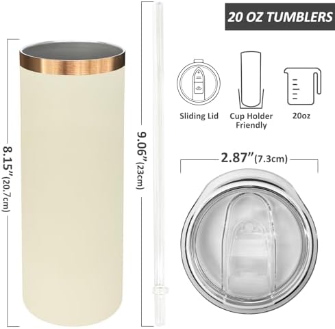 20 oz Skinny Tumblers Bulk with Lids and Straws Cream,8 pack - Image 2