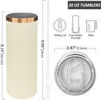 20 oz Skinny Tumblers Bulk with Lids and Straws Cream,8 pack - Image 2