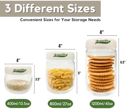 FERMALIFE - Food Storage Jar Containers, Borosilicate Glass Vacuum Seal Lids, Airtight Food Pantry Seal, Flour, Cereal, Pasta, Grains, Oats Canister | Size: 13.5oz, 27oz, 41oz (3pc set - BLACK) - Image 2