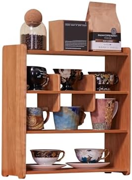Mug Display Shelf Walnut Wood 4-Tier Coffee Kitchen Countertop Organizer by KAOTGOT