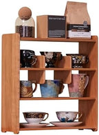 Mug Display Shelf Walnut Wood 4-Tier Coffee Kitchen Countertop Organizer by KAOTGOT