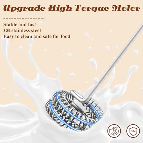 Rechargeable Milk Frother Handheld with Stand, Electric Foam Maker Coffee Frother Wand, Detachable With 3 Stainless Whisks, Drink Mixer for Lattes, Cappuccino, Matcha, Egg, Black - Image 6