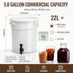 5.8 Gallon Cold Brew Coffee Maker Low Acid Commercial Cold Brew System Set with Dual Filtration Large Bucket with Spigot, 20 Filter Paper, 1 Cotton Filter Bag & Stainless Steel Holder - Image 2