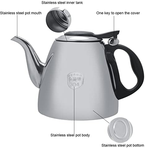 Stainless Steel Teapot, Stove Top Teapot Tea Coffee Pot Kettle, Coffee Kettle, Hot Water Heater for Camping, Home, Kitchen(1.5L) - Image 3