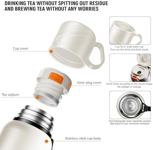Double wall vacuum Leakproof stainless steel wide mouth insulated water bottle;tea tumbler with infuser,cup,lid;smart thermoses hot drinks;thermal flask ice coffee with led digital temperature display - Image 4