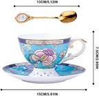 ACMLIFE Bone China Tea Cups, Tea Cup and Saucer Set for 1 Blue and White China Tea Cup 6.7oz Floral Vintage China Coffee Set for Women Party Gift Giving with Gold Trim and Gift Box - Image 2