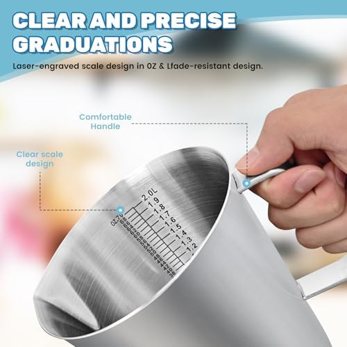 70 oz Stainless Steel Pitcher with Lid, Metal Measuring Cup with Marking with Handle, 2 L Large Mouth Graduated Beakers, Milk Frothing Jug for Espresso Machines, Latte Art, Iced Tea, Hot/Cold Water - Image 7