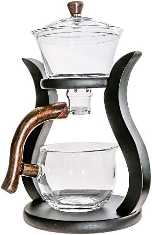 RORA Glass Teapot Set Semi Automatic Drip Rotating with Infuser Lazy Kungfu Tea pot Set (Bamboo) by RORA