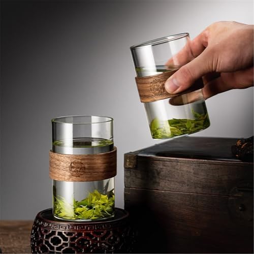 Glass Cups 11.8Oz Drinking Glasses with Walnut Ring Set of 2 Drinking Glasses(Gris) - Image 5