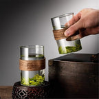 Glass Cups 11.8Oz Drinking Glasses with Walnut Ring Set of 2 Drinking Glasses(Clear) - Image 5